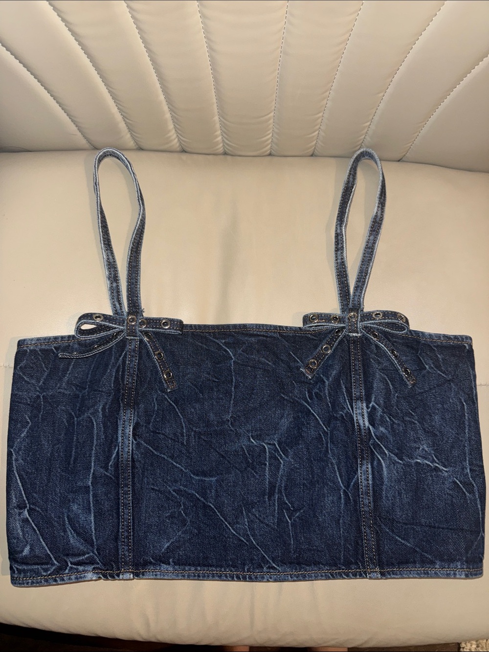 Ganni Crinkled Future Denim Strap Top size 38 EU